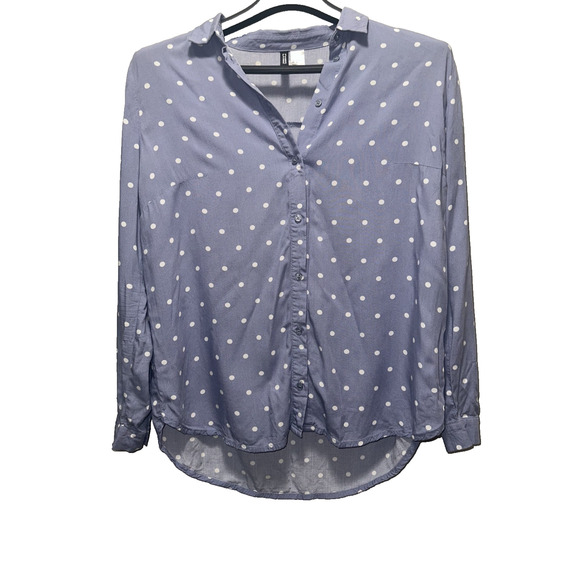 H&M Divided Women’s Polka Dot Button Down Shirt Blue White Long Sleeve Size 10 - Picture 1 of 4